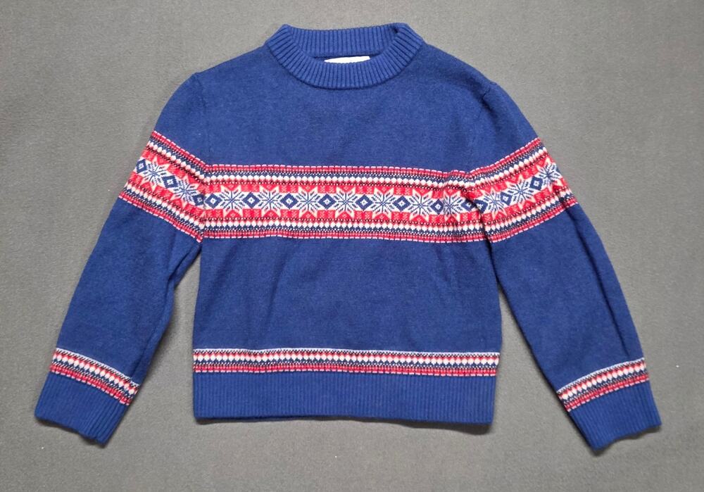 Rachel Riley Kids 4T Soft Wool Blend Sweater Pullover Blue Fair Isle Snowflakes
